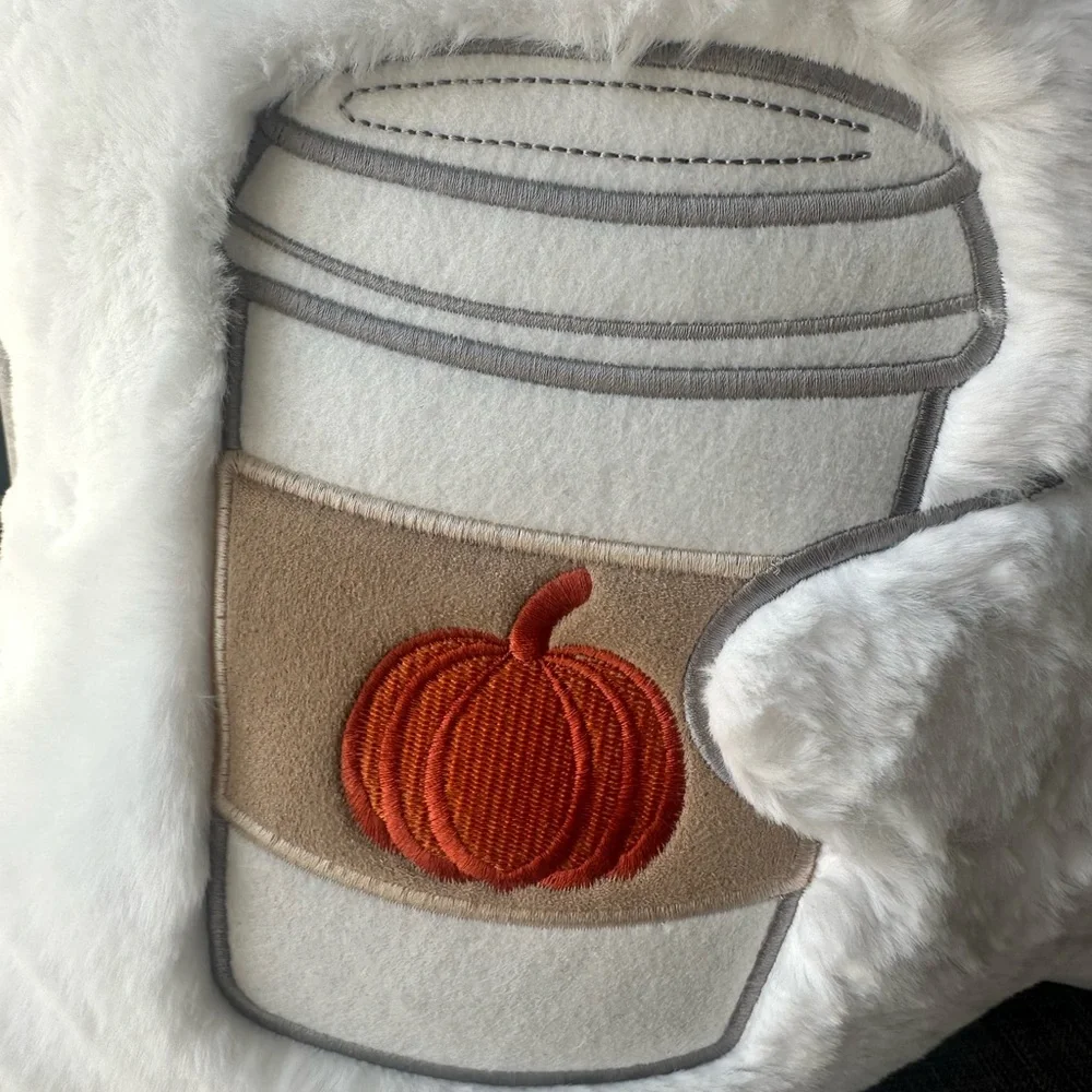 NWT Martha Stewart Plush White Ghost Pillow with Orange Hat and Pumpkin Coffee